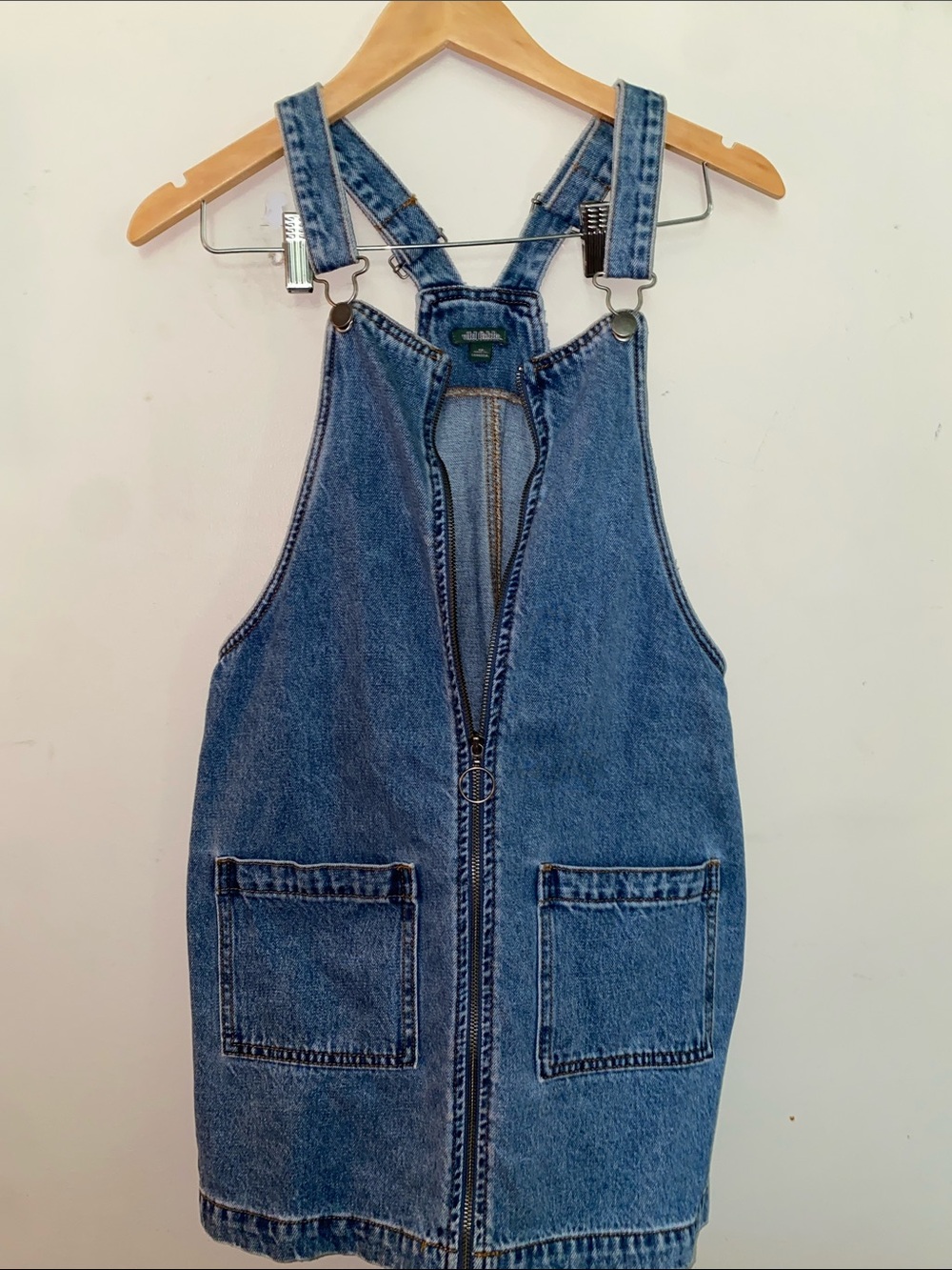 wild fable Light Blue Denim Pinafore Dress with Front Zip - Picture 2 of 4